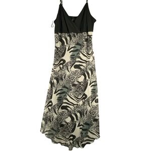 Scarlett Women Black White Animal Print Maxi Dress Handkerchief Hem Size 12